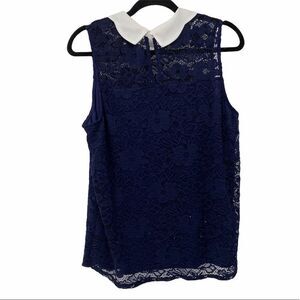Faith & Joy Navy Blue Lace White Collar Top